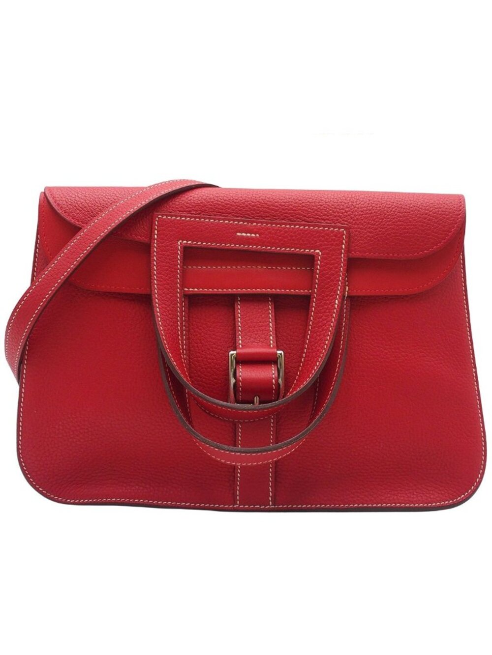 Hermes Halzan 31 Rouge Cazac Silver Taurillon Clemence 2-Way Shoulder Bag